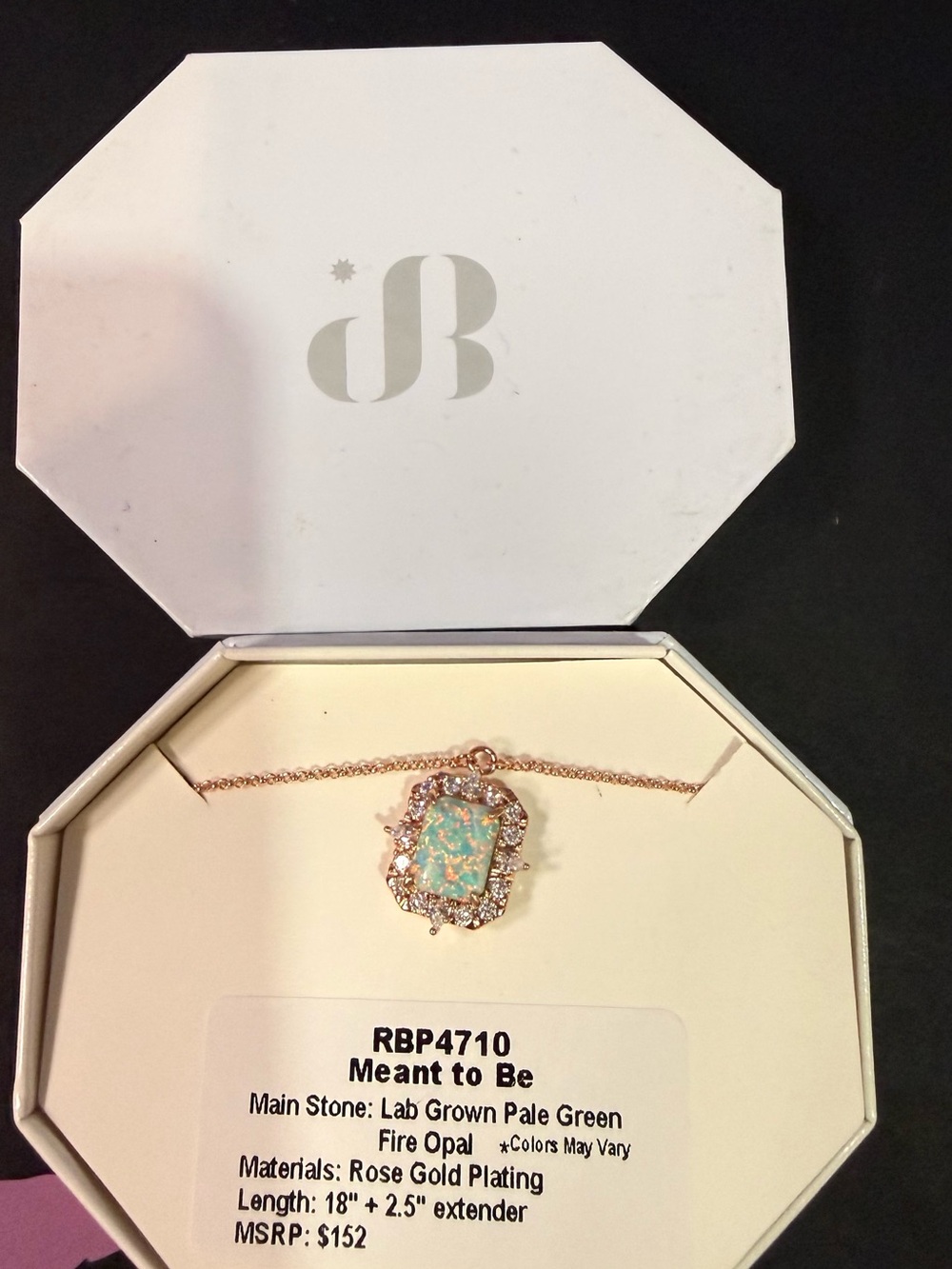 bp Rose Gold Pale Green Opal Pendant Necklace
